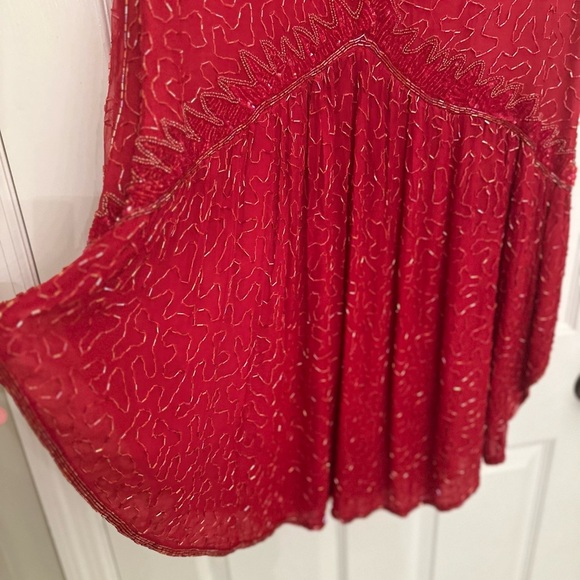 Vintage Red Beaded Silk Gatsby Flapper Dress Women’s XL - Picture 6 of 10